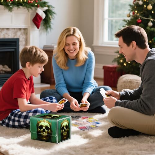 Trading Card Storage Box, Holds 100+ for MTG Cards, PU Leather with Magnetic Closure, Undead King Skull with Golden Crown Durable Deck Box for Magic the Gathering, Trading Card Games - color: Undead King Skull with Golden Crown