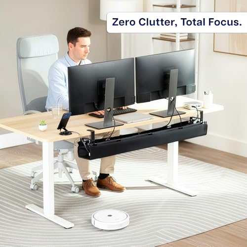VIVO Clamp-on Under Desk 47 inch Fabric Cable Management Tray, Wire Concealer, Power Strip Storage, Workspace Organization, Easy Fold Down Access, Black, DESK-AC47F-C - size: 47"