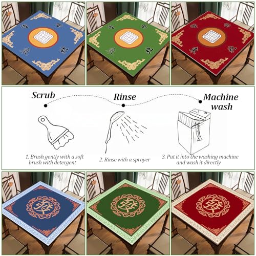 Mahjong Table Mat 31.5" x 31.5" Anti Slip Noise Reducing Cover Blue | Machine Washable Game Pad with Storage Bag, Wear Resistant Fabric for Poker Card Dominoes Family Game Night - color: Style 1 Blue