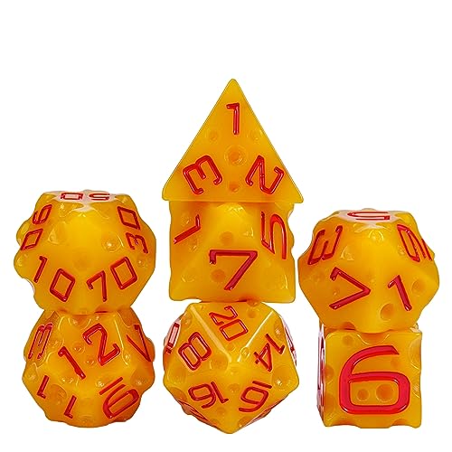 Cheese Dice Set Yellow Polyhedral DND Dice Set for D&D Tabletop Game | Leather Storage Bag, DM Gift, for Dungeons and Dragons Role Playing Games - color: Cheese Dice