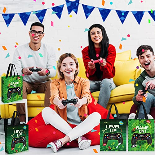 Sweetude 30 Pcs Video Game Gift Bag with Handle Game Party Supplies Reusable Gaming Neon Goody Bag, 2 Styles - style: Green