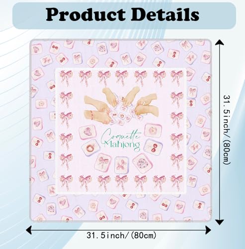 Pink Coquette Bow Mahjong Mat 31.5" x 31.5", Grandmillennial Pink Non-Slip Noise Reduction Mahjong Table Cover Accessories and Supplies for Dominoes Poker Card Board and Tile Games Gifts - color: Pink Coquette Bow Mahjong Mat