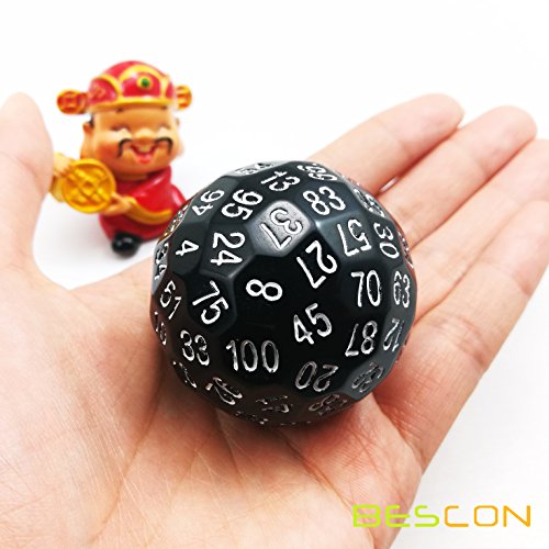 Bescon Polyhedral Dice 100 Sides Dice, D100 die, Sided Cube, Game 100-Sided Cube of Black Color - color: Black