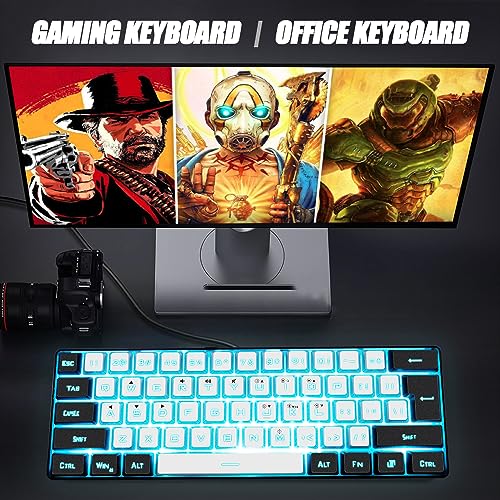 abucow 60% Percent Gaming Keyboard Minimalist Portable Wired Ultra-Compact Mini Imitation 61 Keys RGB Backlit Keyboard (White-Black) - style: White-black