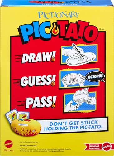 Mattel Games Pictionary Pic-Tato Drawing Game with 'Hot Potato' that Talks & Plays Music, Includes Erasable Markers & Boards, 3-8 Players Ages 8+ - style: Hot Potato