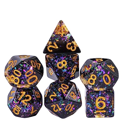 Black DND Dice Set Foil Polyhedral Dice Set D&D for Tabletop Games | Leather Storage Bag, DM Gift, for Dungeons and Dragons Role Playing Games - color: Black