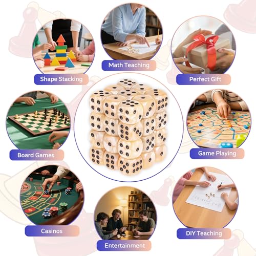 36 Pieces 12mm 6 Sided Mini Dice Set,Pearl Pattern D6 Game Dice Set,6 Sided Standard Game Dice for Board Games Dice Games Classroom Teaching Dices Game,with Portable Gaming Box(Beige) - color: D6-beige Pearl
