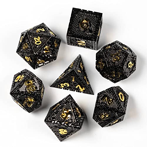 UDIXI 7PCS Metal DND Dice Set Polyhedral D&D Dragon d and d Dice for Role Playing Game and Other RPG Games (Black Golden) - color: Chain Frame-black Golden