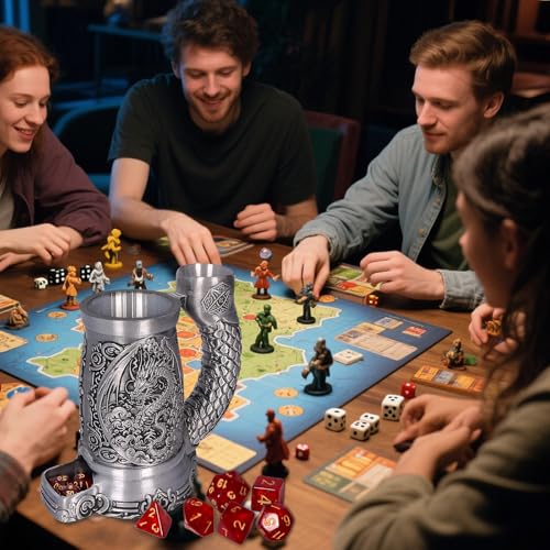 Dice Tower Mug, Dice Rolling Tower, Comes with 7 PCS Dice Set, Suitable for DND Dungeons and Dragons, Tabletop Games, Available As Drink Holder, D&D Gifts, DND Accessories (Silver-Dragon) - color: Silver-dragon