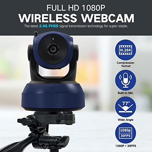 Gsou Wireless Webcam,1080P HD Video Calling and Streaming Camera,Plug and Play,Adjustable Field of Angle Computer Camera for PC/Mac/Laptop/MacBook,Works with Zoom,Meets,Skype,Teams(with Tripod Stand) - color: Wireless Camera