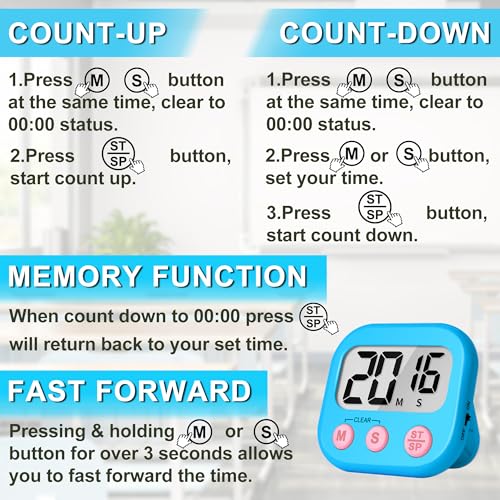 ZILLEEN Classroom Timer for Kids Teachers 2 Pack Digital Timers, Blue & White - color: White & Blue