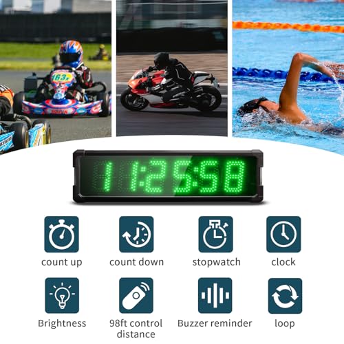 Large LED Display Digital Race Timer with Battery,Function-Countdown/Up/Time Clock, Remote Control, Tripod Stand and Adjustable Brightness for Sports Events, Races, Meetings, (Green) - style: waterproof+green