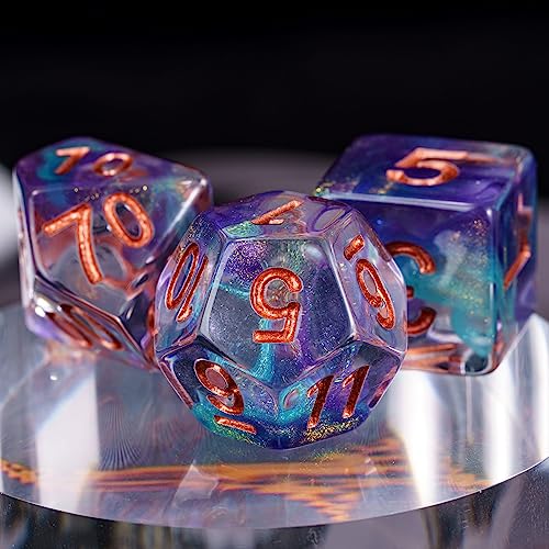 DND Dice Set Purple Magma Polyhedral Dice Set for D&D Tabletop Games | Leather Storage Bag, DM Gift, for Dungeons and Dragons Role Playing Games - color: Purple Mix Blue