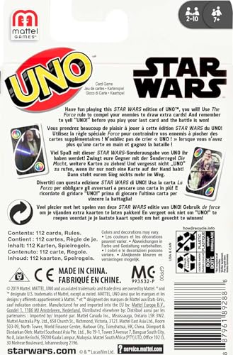 Mattel Games UNO Star Wars Matching Card Game Featuring 112 Cards with Unique Wild Card & Instructions for Players 7 Years Old & Up, Gift for Kid, Family & Adult Game Night - style: UNO Star Wars