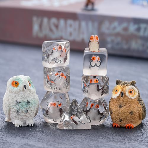 DND Resin Dice Set, Polyhedral D&D D and D Dice Inclusion Dice for Dungeons and Dragons MTG RPG (Owl) for 15 Years and Up - color: Owl