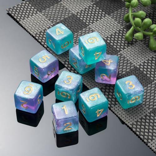 10 Pieces Polyhedral D6 Dice Set, 6 Sided Dice 16mm Square Edge Dice for RPG MTG DND Table Games (Green Purple) - color: Green Purple