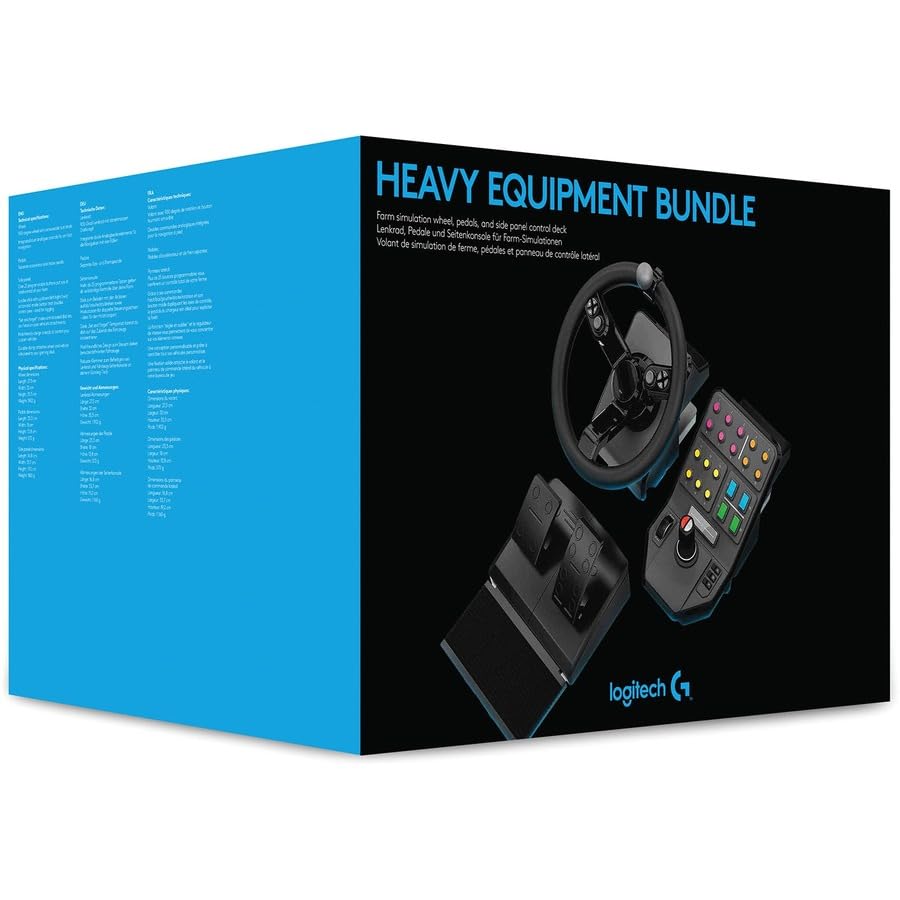 Logitech G Farm Simulator Heavy Equipment Bundle (2nd Generation), Steering Wheel Controller for Farm Simulation 19 (or Older), Wheel, Pedals, Vehicle Side Panel Control Deck for PC/PS4 (Renewed)