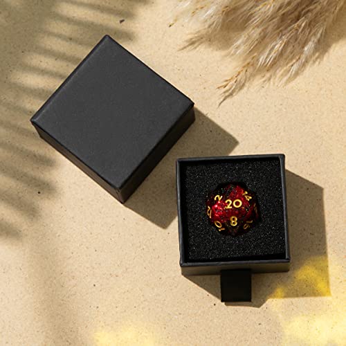 Single D20 Dice - 22mm, 20 Sided D&D Dice for Dungeons and Dragons, DND Dice with Resin Sharp Edge, Handmade Polyhedral for RPG, Roleplaying Games MTG Table Games(Black Red) - color: D20-black Red