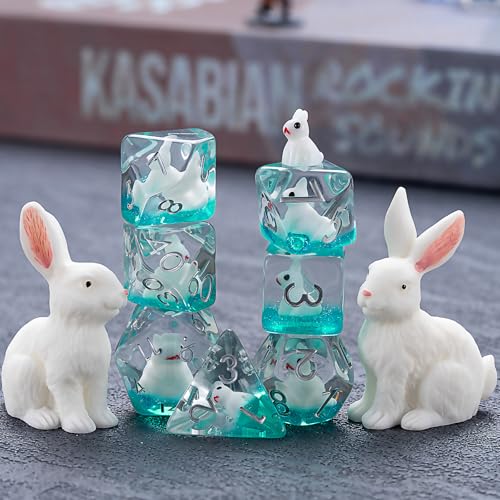 Resin Rabbit DND Dice Set, Polyhedral D&D Dice Animal Inclusion Dice for Dungeons and Dragons MTG RPG Board Games for 15 Years and Up - color: Rabbit