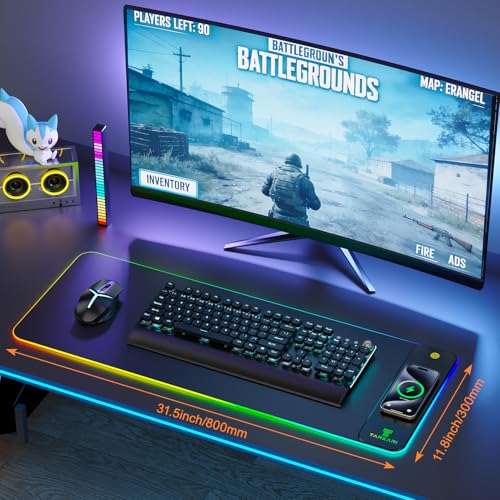 TARKARI Magnetic Wireless Charging RGB Mouse Pad, Large Gaming Desk Mat, 31.5"x11.8" Waterproof Mousepad, Ultra-Smooth Surface, Non-Slip Rubber Base, Desk Pad for Keyboard Laptop - color: Right-Side Wireless Charging Black