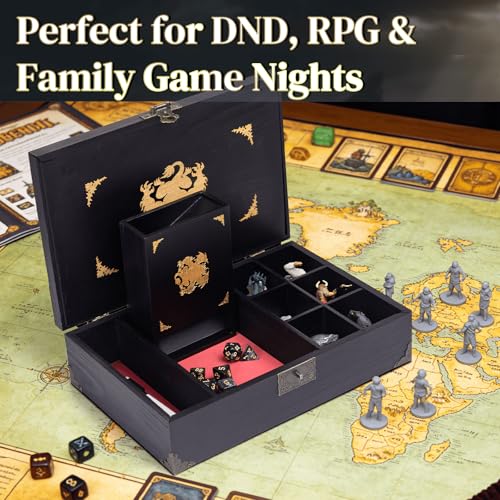 Dice Box with Dice Tower and Rolling Tray, 4 in 1 Dice Holder Storage Case for Tabletop RPG Games, Dice & Miniatures Organizer Gift for D&D, Pathfinder, MTG