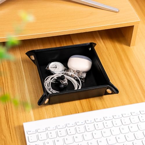 PU Leather Valet Tray for Mens and Women Catchall Tray for Keys,Watch,Jewelry Small Nightstand Bedside and Entry Table Tray Gift for Dad Husband (Black)