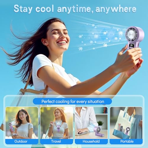 High-Speed Portable Handheld Turbo Fan with Ice Cooler, LED Display, 3600mAh Rechargeable Fan, Up to 9H Runtime, 90°Foldable Mini Fans for Travel, Commute, Outdoor, Gifts for Women Men - style: PL-01