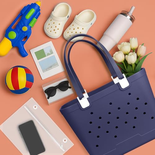 X-Large Rubber Beach Tote Bag, 18.9 "L x 9.4 "W x 13.8 "H Waterproof EVA Beach Totes with Zipper Pocket - color: Midnight Blue