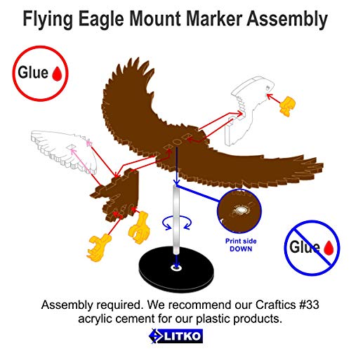 LITKO Bald Eagle Character Mount | Compatible with D&D & Pathfinder | Brown & white acrylic bald eagle mount | 50mm round base, clear peg | 30mm platform for hero | Requires glue assembly - style: Eagle