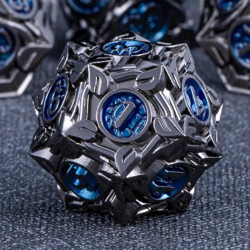 KERWELLSI Metal DND Dice Set D&D, 7Pcs Nature Vines Leaf Role Playing Dice with Gift Box, Black Blue Dungeons Dragons D and D Game Dice D20 D12 D10 D8 D6 D4