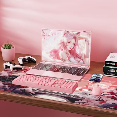 FreeNook Japanese Large Gaming Mouse Pad 35.4 x 15.7 in Computer Mouse Pad Anime Gaming Mousepad, Expanded Architecture Cute Desk Pad with Nop-Slip Suitable for Home Office - color: Cherry Tree, size: 35.4L x 15.7W inches