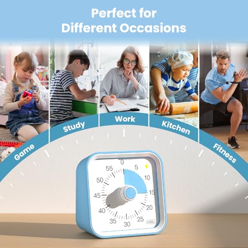 Visual Timer for Kids, Cute Timer with Pause Function, Blue | Time Management for Classroom, ADHD, Kitchen, Toddlers, Study, Alarm 3 Volume Levels, Light Indicator, Easy to Use - color: Blue