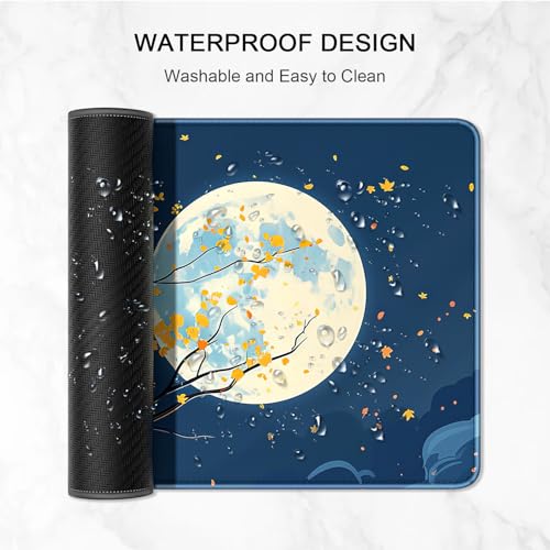 Auhoahsil Large Gaming Mouse Pad, Nature Theme XXL 35.4 x 15.7 in Desk Pad Stitched Non-Slip Rubber Long Computer Mousepad Thin Extended Full Size Desk Mat for Desktop Laptop Wireless Mice, Maple - color: 29 Maple Moon, size: 35.5L x 15.7W inches