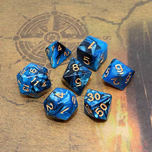 Blue Mix Black Dice DND Polyhedral Dice Set for Dungeon and Dragons D&D RPG Role Playing Games 7-Die Set - color: Blue Mix Black