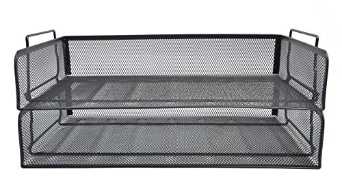 EASEPRES 2 Pack Stackable Desk Paper Tray, Metal Mesh Desktop Document Letter File Organizer for Office Home School, 13.5'' L x 9.75'' W x 5.5'' H, Black - color: 2 Pack Black