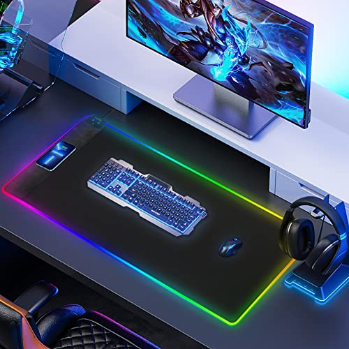 Wireless Charging RGB Gaming Mouse Pad, 31.5"x15.7" Large Desk Mat, Desk Pad with Wireless Charger, Non-Slip Rubber Base, Waterproof, Computer Keyboard Mat for Gamer, Office, Home, Black - color: Black, size: 15.7L x 31.5W inches