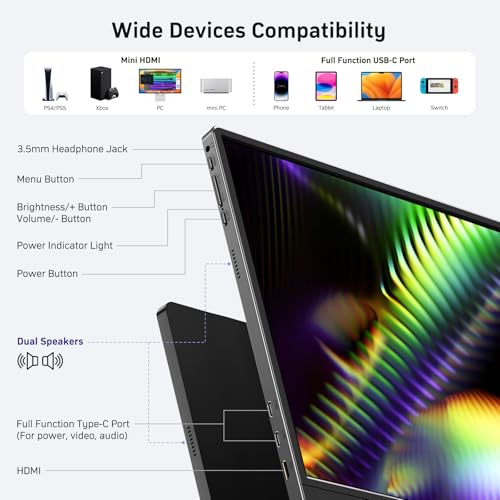 MNN 18.5" 100Hz FHD IPS USB-C HDMI Portable Gaming Monitor | 18.5" FHD IPS 100Hz, built-in stand & dual speakers, USB-C/HDMI, for PC/Phone/PS5/Xbox/Switch, travel gaming. - size: 18.5'' Monitor