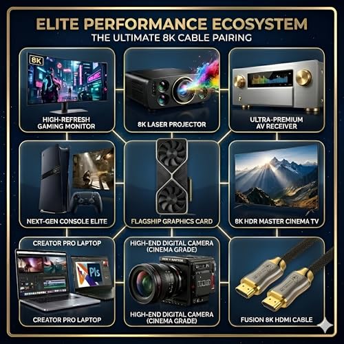 Fusion8K Certified HDMI 2.1 Cable 48Gbps 10 Feet - 10K 8K@60Hz 4K@120Hz 144Hz | eARC HDR10 Dolby Vision HDCP 2.3 | Braided Cord for PS5, Xbox Series X, Apple TV 4K, Roku, OLED TV - size: 10 Feet