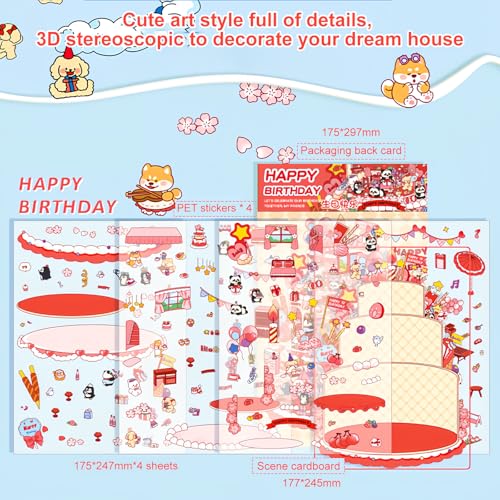 3D House Stickers,DIY Sticker Therapy for Adult Fun Cute Cartoon Stickers | Scene Make Your Own for MINI Room Scenes for MINIature Supermarket for Relief Stress Pass The Time (3 Pcs Large) - size: 3 Pcs Large