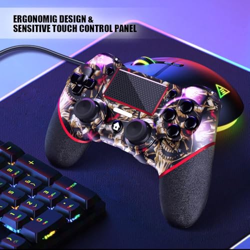 AceGamer Wireless Controller for PS4, Custom Design V2 Gamepad Joystick for PS4 with Non-Slip Grip of Both Sides and 3.5mm Audio Jack! Thumb Caps Included! (Gold Skull) - color: Gold Skull