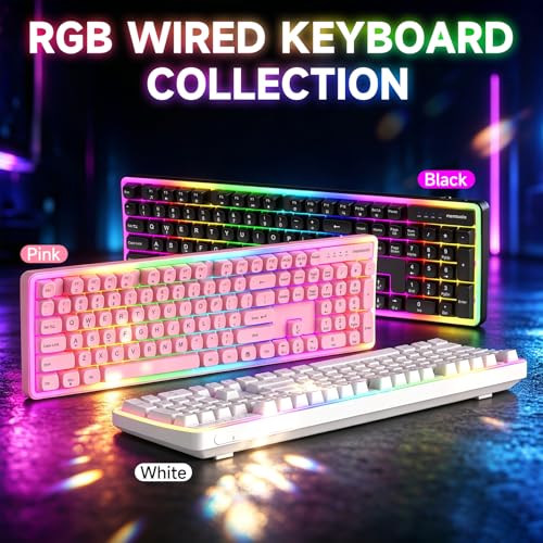 memzuoix Wired RGB Keyboard and Mouse Combo, Full-Size Keyboard with Number Pad and 6400 DPI LED Mouse, 2.4G Plug and Play Keyboard Mouse Set for PC, Laptop, Mac, Office & Gaming, Black