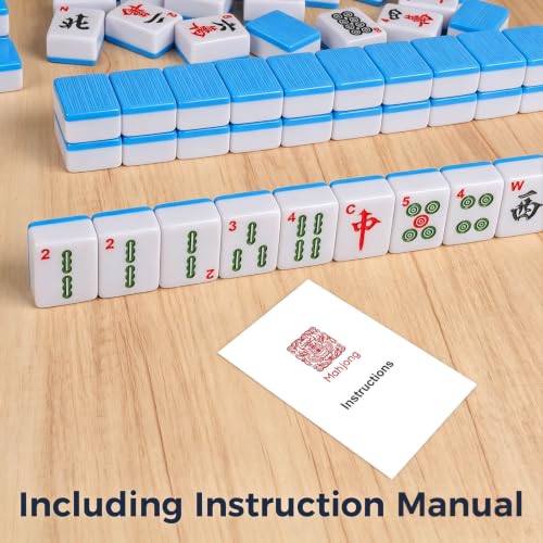 Pycoal Traditional Chinese Mahjong Tile Set, 1.4'' Melamine Mahjong Tiles Premium 146PCS Mahjong Set with Portable Carrying Case, Instruction Manual, Dice Set, Mah jongg Game Set for Family, Gathering - color: Blue