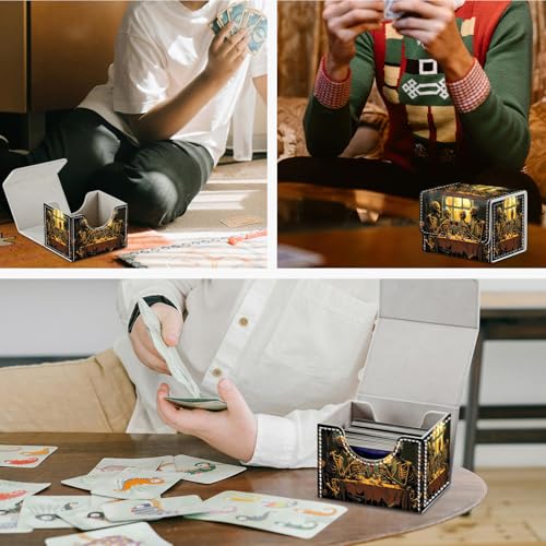 Magnetic Closure TCG Deck Box Portable Card Holder Trading Card Deck Box | PU Leather Collectible Card Case Game Trading Card Deck Box Storage Scratch Resistant Lining, Skeleton People Party - color: Skeleton People Party
