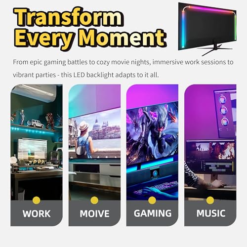 RGB Monitor Backlight for 34 Inch Ultrawide Monitors (21:9), Screen Sync Ambient Lighting Kit with Dual USB Power, Music Mode, Dynamic Gaming Lights for Curved Screens (4 Sides - 34 inch) - size: 4 Sides - 34 inch