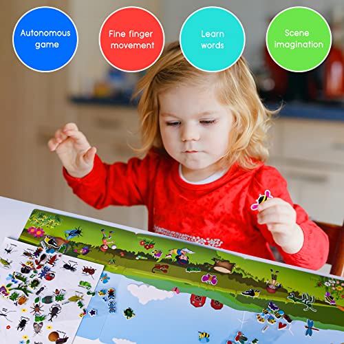 ASTARON Reusable Sticker Book for Toddlers, 88 Pcs Insect Stickers Road Trip Activities Car Airplane Activities Travel Toys for Kids, Kids Quiet Time Activities (2-6 Age) - style: Insects