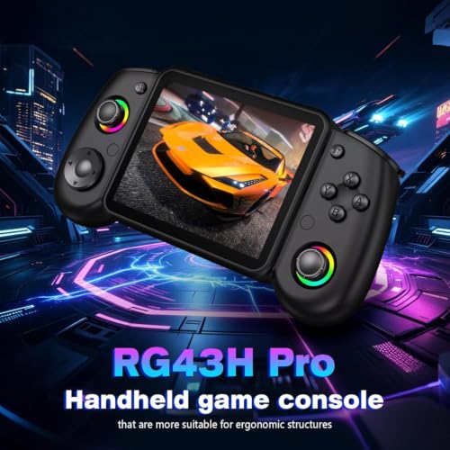 RG43H Pro Retro Handheld Game Console, 4.3 Inch Retro Gaming Console with 4000mAh Battery, RK3562 Opensource Hand Held Games Console, EmuELEC&RGBOX Dual Systems Video Console, HDMI TV Output, Black - color: Black