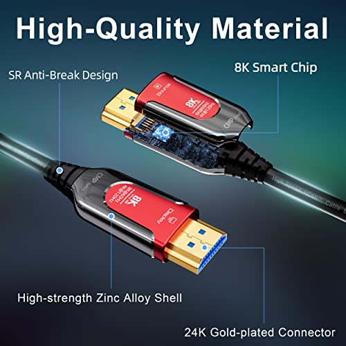 50Ft Plenum Rated HDMI Cable(CMP), 8K 48Gbps Fiber Optic Ultra High Speed Long HDMI 2.1 Cord, in Wall Plenum-Rated Cable for Pipes, Male to Male HDMI Cable - (50Ft/15M-CMP) - size: 50 ft