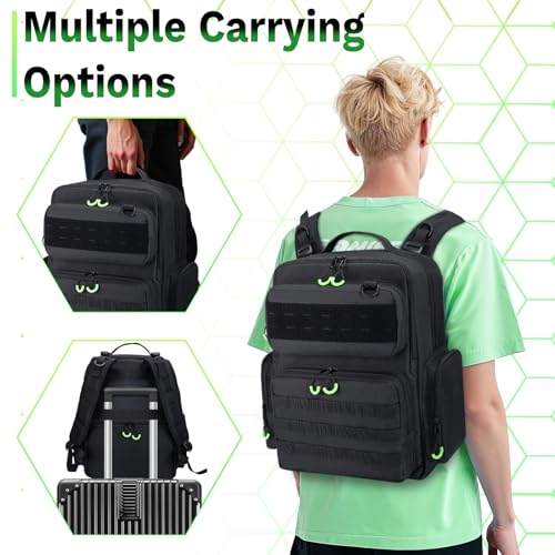 Wigojoy Travel Carrying Case Compatible with Xbox Series X/S | Multiple Pockets of Storage Space Tactical Portable Backpack, Accommodates 15.6'' Laptop and Other Xbox Accessories, Green