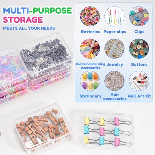 VZZNN 16 Pack Clear Plastic Storage Organizer Boxes with Lids, 4.33 x 3.14 x 1.10 in Durable Organizer for Beads, Jewelry, Crayons, Small Parts, Fishing Tackle, Crafts, Classroom & Bulk Storage