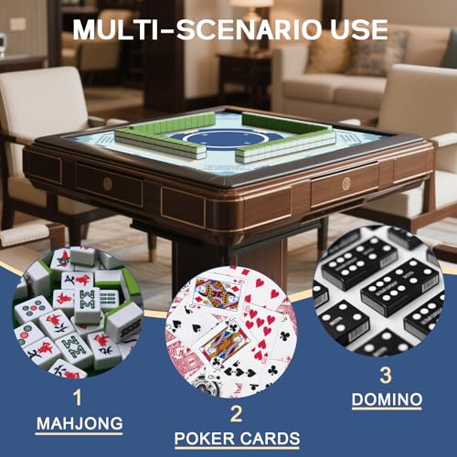 Mahjong Mat with Rules - Non-Slip Noise Reducing Mahjong Table Mat for Poker Card Board & Tile Games (31.5inx31.5in, Blue)